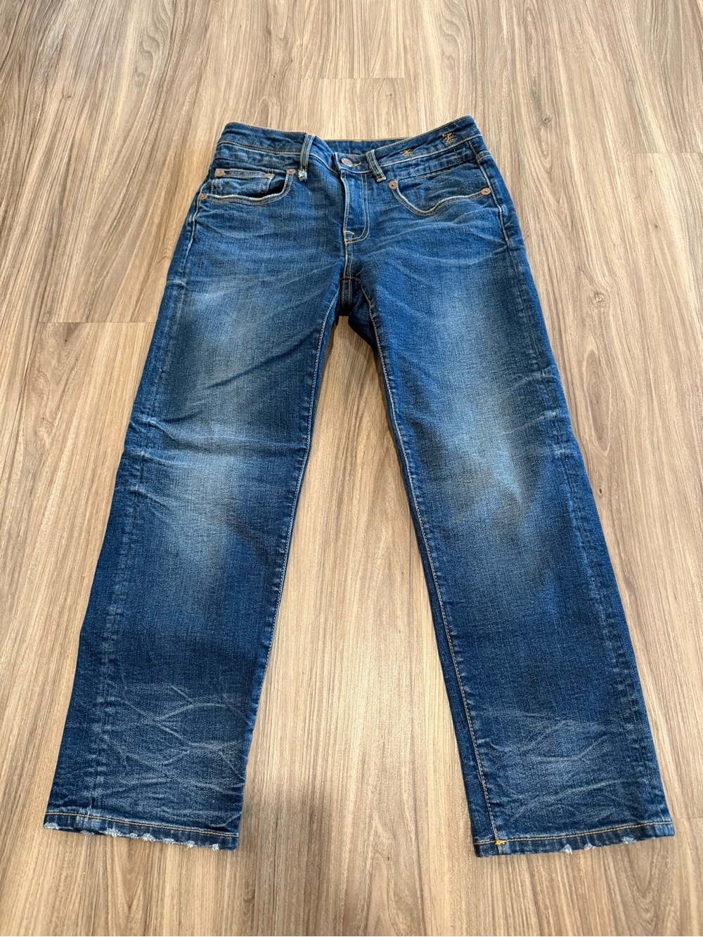 R13 Women’s Distressed Dark Blue Cropped Boy Straight Jeans